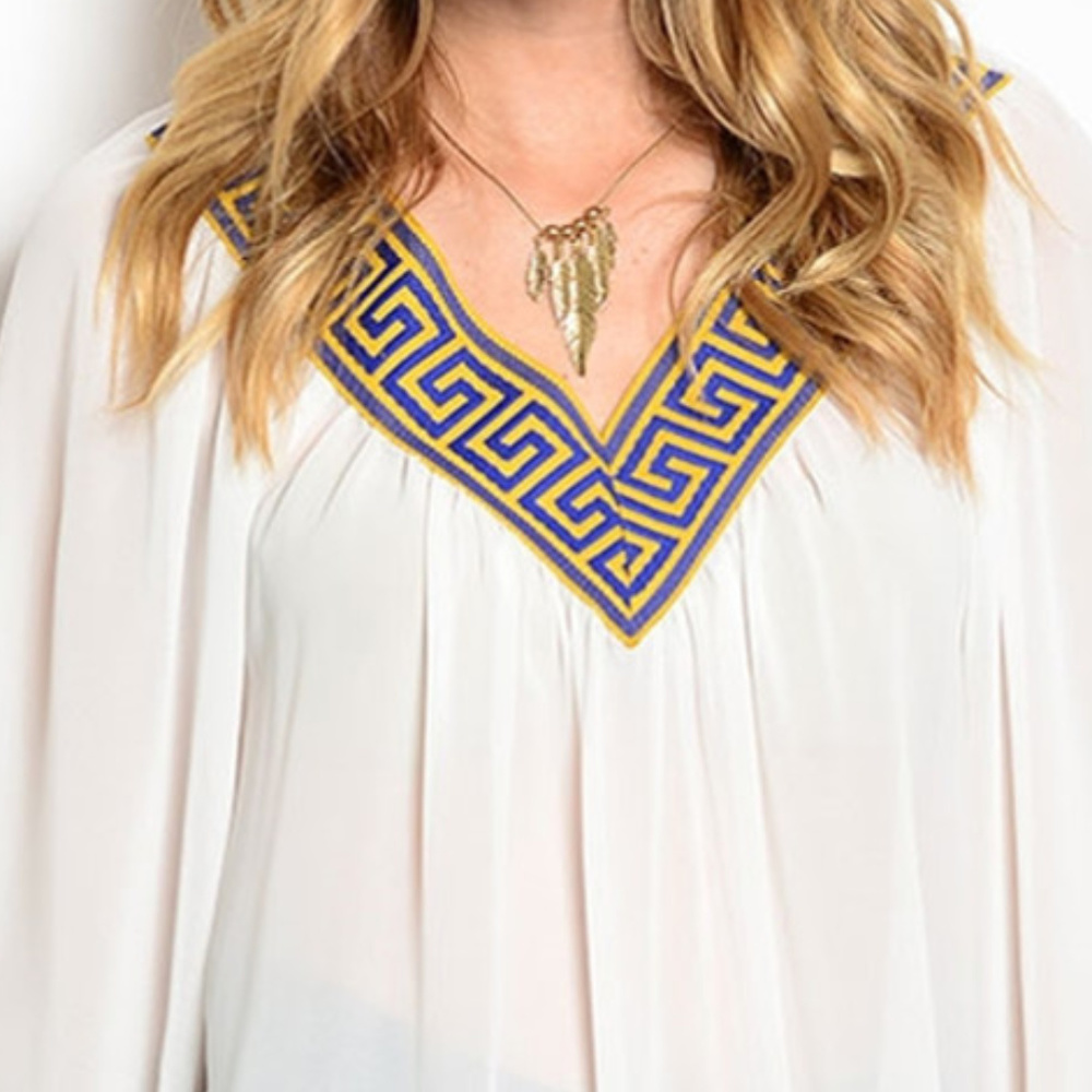 🆕 White Embroidered Aztec Blouse - Picture 3 of 3